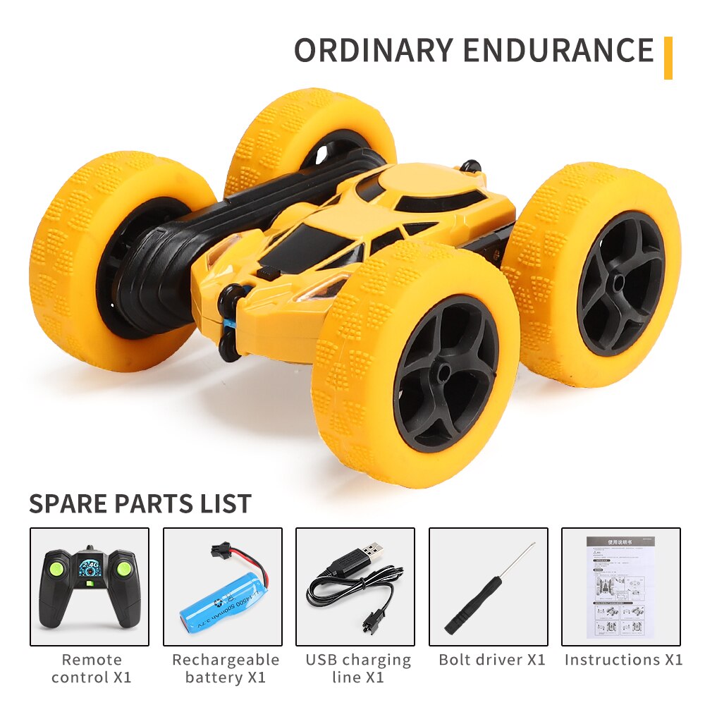 Afstandsbediening Auto Speelgoed 4WD Stunt Dubbelzijdig Voertuig Speelgoed Anti-Vallen Off-Road Drift Auto Jongen kinderen Speelgoed: Yellow