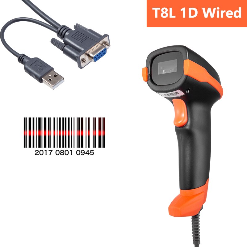 HSTEM Barcode Scanner T8D/T8L Handheld Wired 1D 2D QR Bar Code Reader With USB and RS232 Interface For Serial Connection: T8L 1D Wired