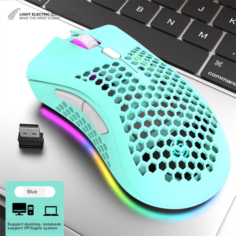 2.4G Rechargeable Wireless Gaming Mouse for Desktop PC Computers RGB Light Honeycomb Hollow Mouse for Gamer Notebook Laptop Mice: SMT3C461MintGreen