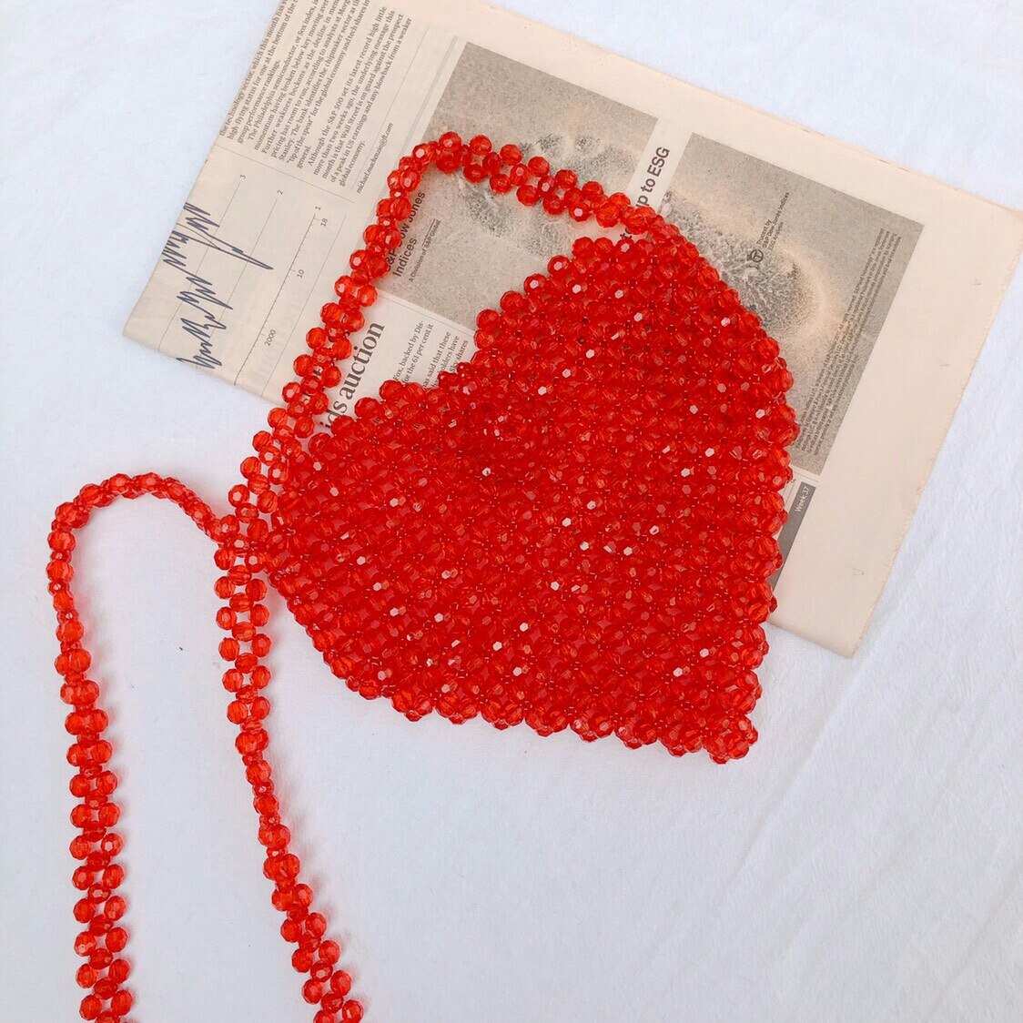 Women Spring Homemade Handmade Beaded Love Peach Retro Year Red Crossbody Bag Exclusive Limited Vintage Bag