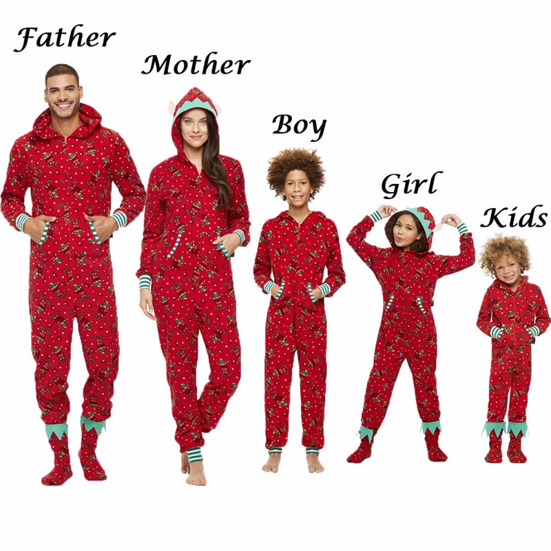 famille pyjamas ensemble noël papa maman bébé enfants à capuche imprimé combinaison noël Parent-enfant correspondant vêtements: 11T