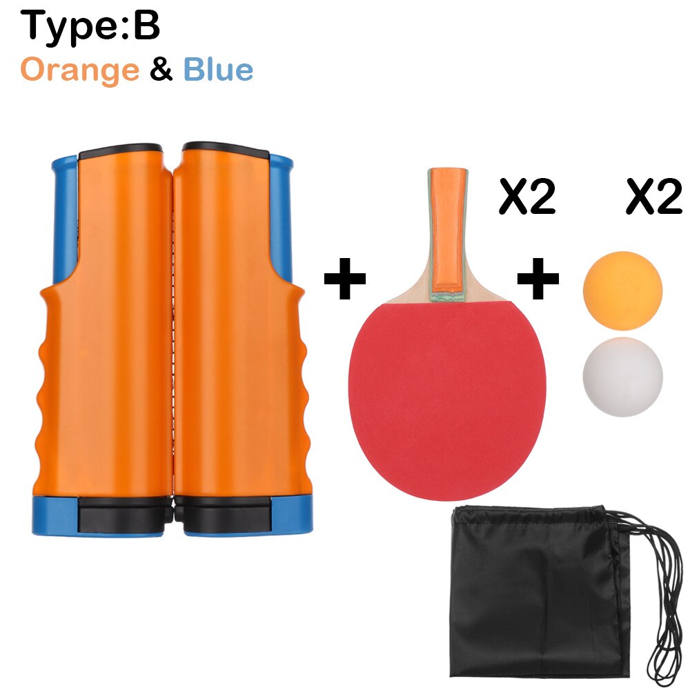 Portable Table Tennis Net and Post Sets with Extendable Mini Posts Bats Balls Ping Pong Paddle Set Training Accessories: 1B-orange blue