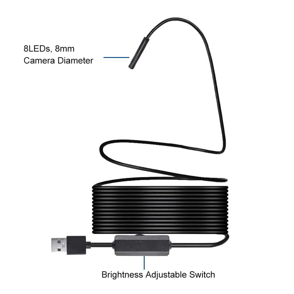 Industrielt endoskop borescope inspektionskamera bygget -in 8 stk lysdioder 8mm linse med 4.3 tommer 1080p skærm usb endoskop