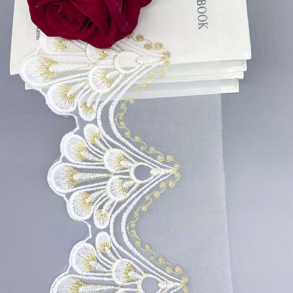 5Yards White Gold Handmade DIY Clothing Accessories Floral Embroidery Lace Fabric Curtains Sofa Lace Trim 18cm Width
