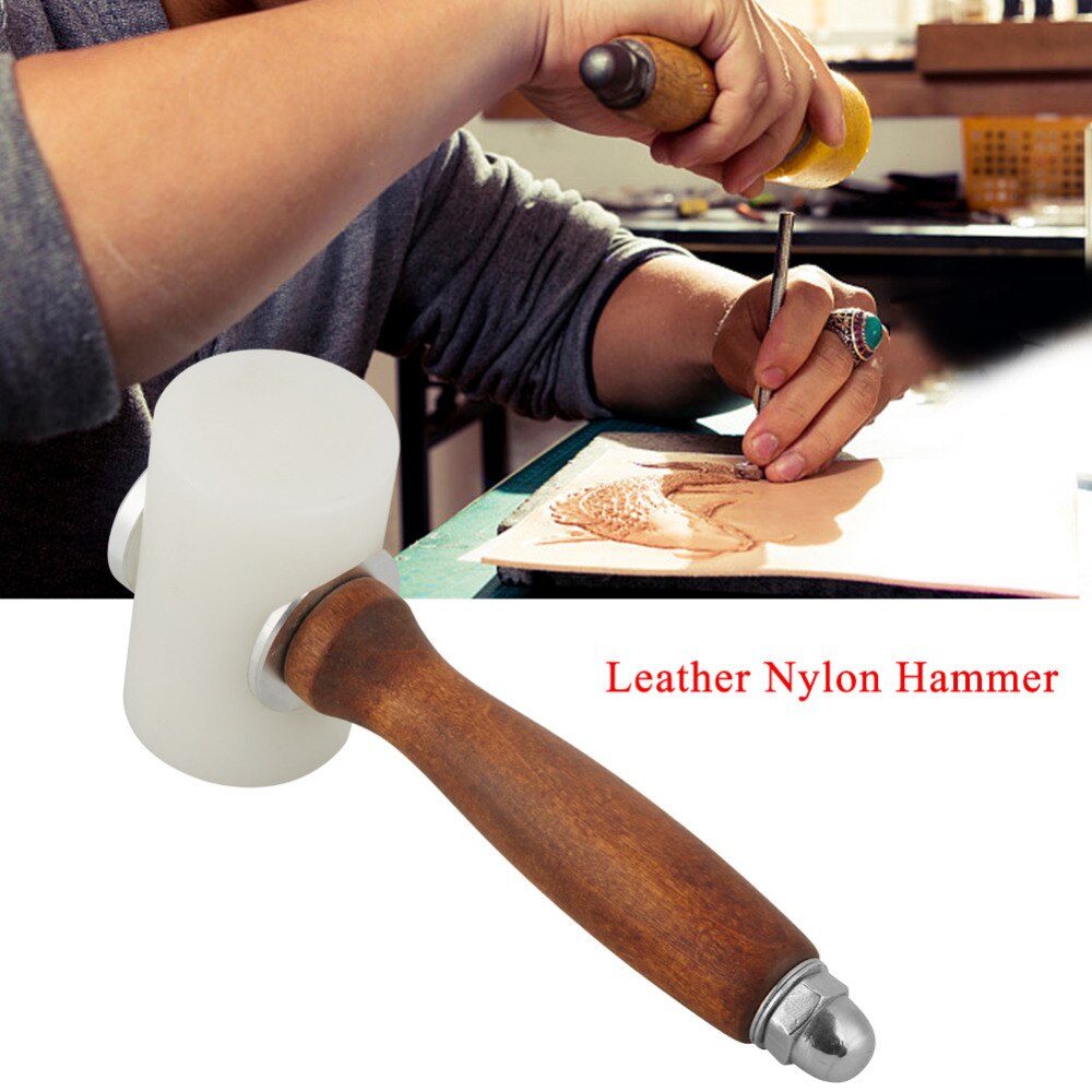 Lær nylon hammer tre håndtak lær utskjæring hammer håndverksverktøy ling kuttet hakket tre håndtak utskjæringshammer