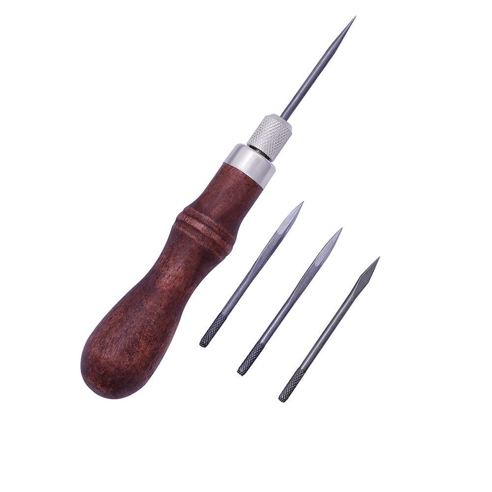 LMDZ-punzón de costura 4 en 1 para artesanía de cuero, herramientas de costura a mano, mango de madera, bricolaje