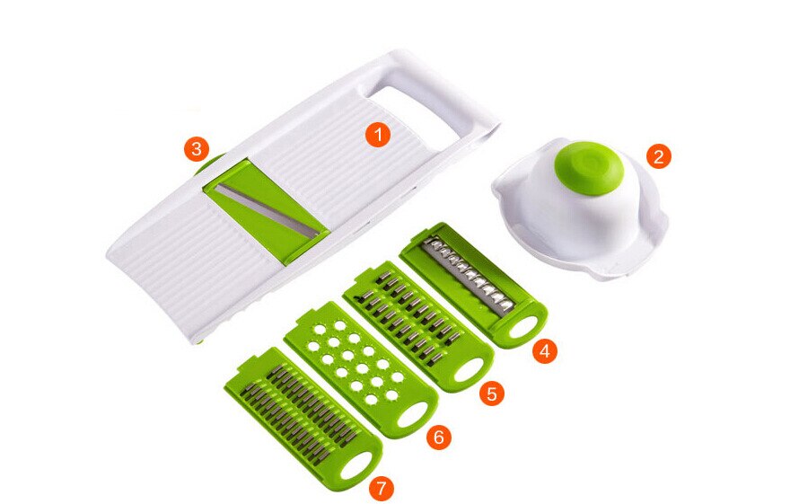 Juego de mandolina para cortar verduras, cortador con 5 cuchillas de acero inoxidable, rallador de zanahoria, cebolla, cocina, OK 0256, 1 Juego