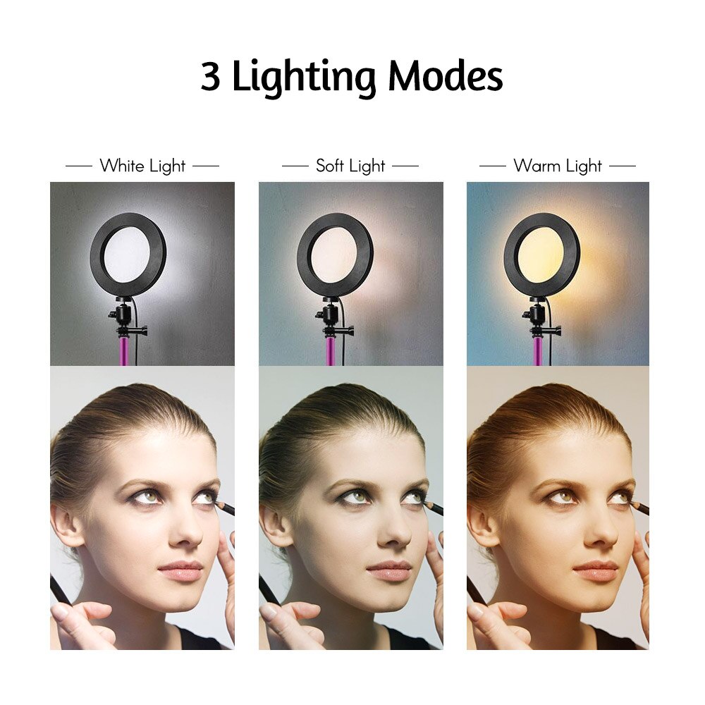 10 Inch Dimmable LED Studio Camera Ring Light Photo Phone Video Light with Ball Head Phone Holder Tabletop Tripod Selfie Stick
