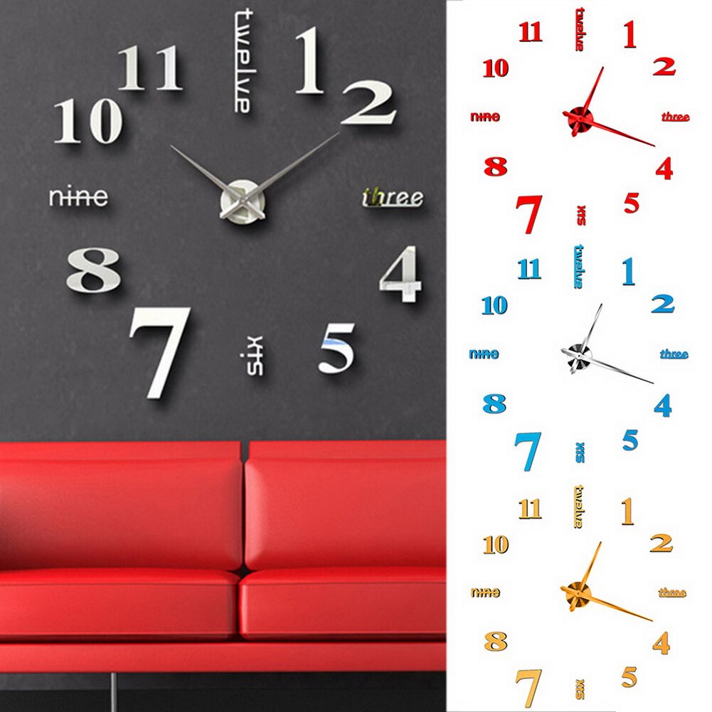 3d spiegel stille klok diy digitale klok woonkamer slaapkamer decoratie  tp899