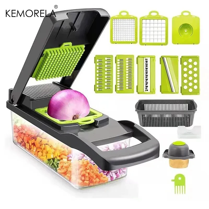 14/16 in 1 Multifunctional Vegetable Chopper Onion Chopper Handle Food Grate Food Chopper Kitchen Vegetable Slicer Dicer Cut: light yellow