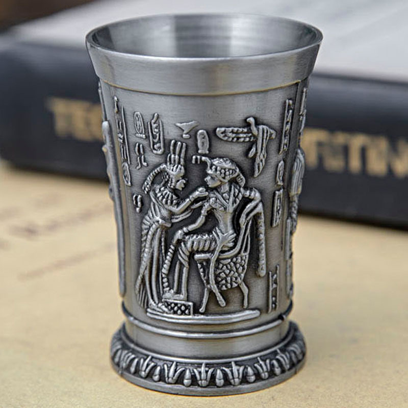 Sinklegering egyptisk farao vinglass oldtidens Egypt totem vinglass europeisk retro vinglass metallhåndverk
