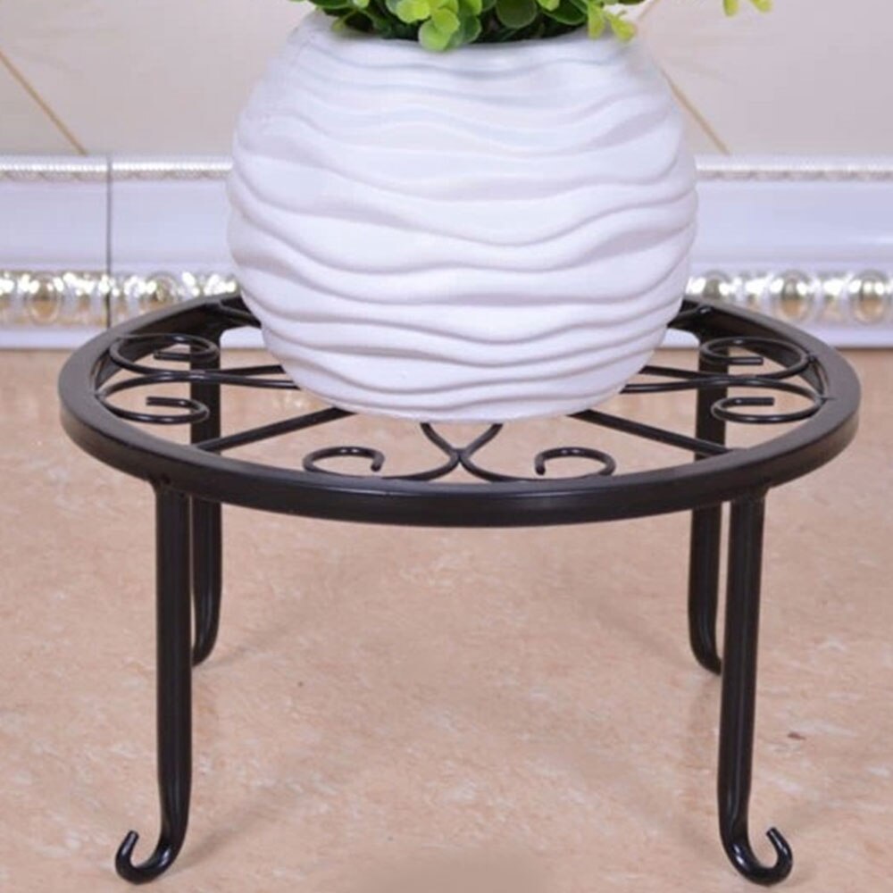 Maceta de hierro forjado para jardín, estante redondo para flores, estilo clásico, para balcón, decoración del hogar: Black