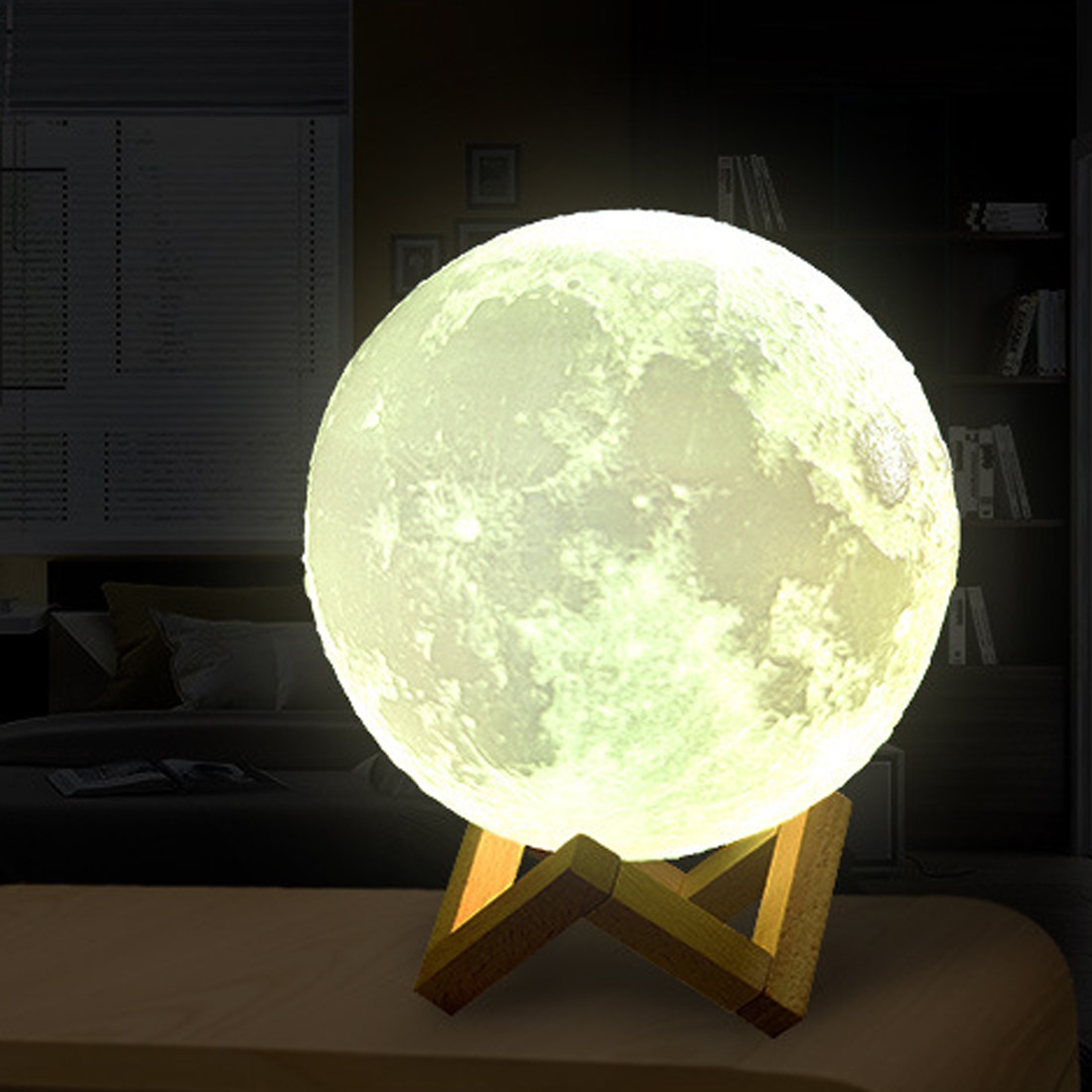 3D Licht Touch Schakelaar Oplaadbare Maan Lamp 2 Kleur Veranderen 3D Print Lamp Maan Slaapkamer Boekenkast Nachtlampje
