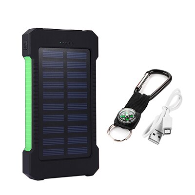 Banco de energía Solar portátil para XIAOMI 20000 mah, batería externa 20000 mAh, cargador de Banco de energía con dos puertos, cargador móvil para Iphone: green