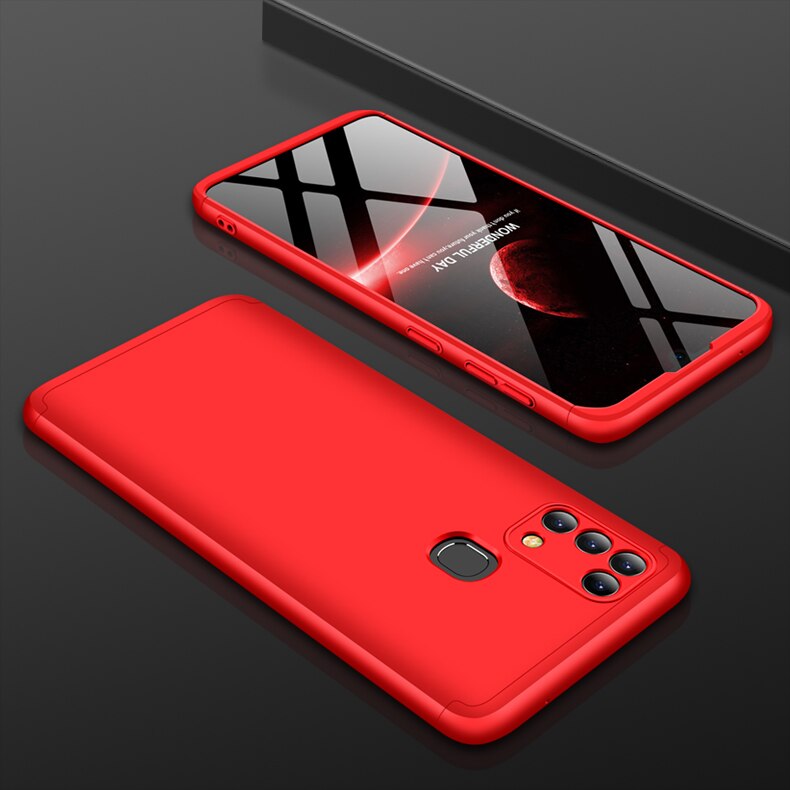 Para Samsung M31 funda 360 grados cuerpo completo funda dura para Samsung Galaxy M31 funda híbrida a prueba de golpes + Vidrio Templado: red