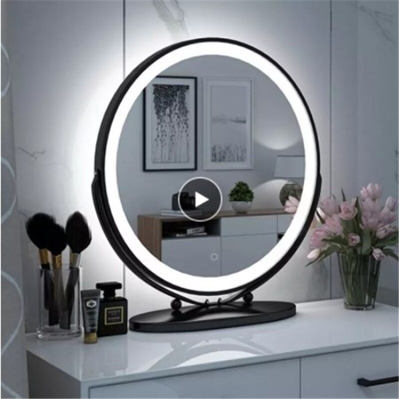 Round Dressing Table Dressing Mirror Bedroom Storage Cabinet Dressing Table Simple Dressing Table Storage Cabinet LED Glow HWC
