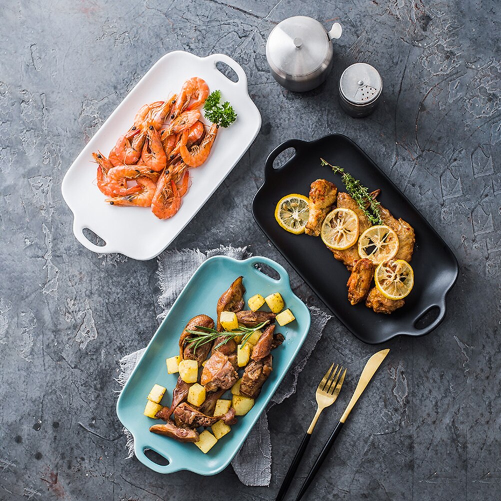 1PC Porcelain Serving Tray Ceramic Nonstick Baking Pan Food Plate for Home Decor