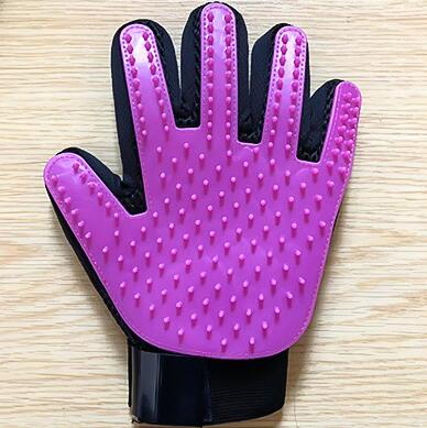 Pet Handschuh Katze Pflege Handschuh Katze Haar Deshedding Pinsel Handschuhe Hund Kamm Katzen Bad Sauber Massage Haar Entferner Bürste für pet Tier: Purple left glove