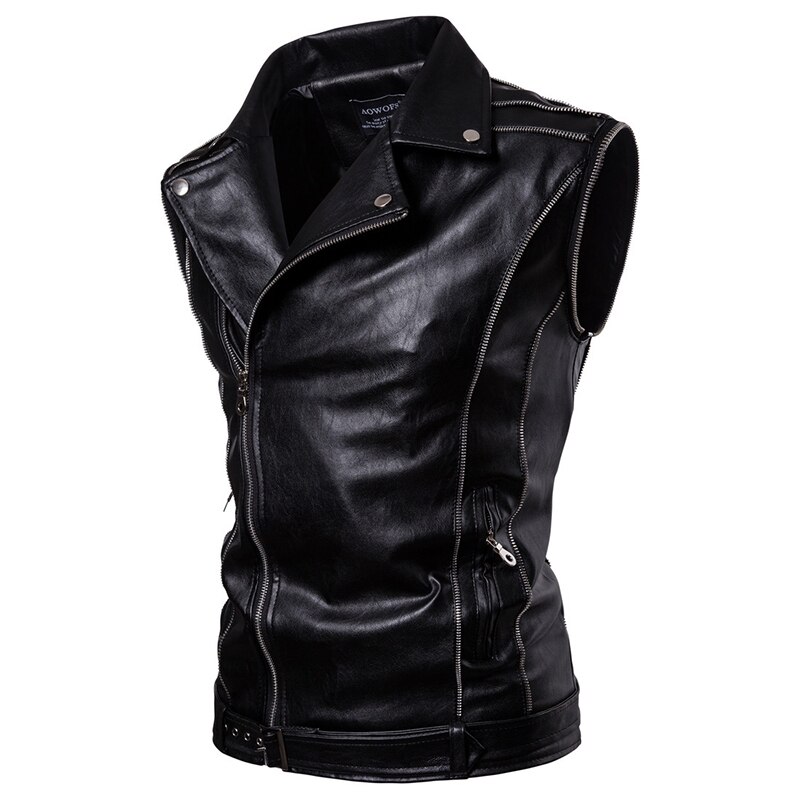 Europe/US size PU Leather Jacket Autumn Sleeves Detachable Motorcycle Leather Jacket Men Multi-Zipper Biker Jacket
