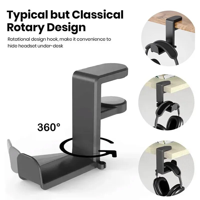 Kopfhörerständer unter dem Schreibtisch 360° ° Rotierende Clip-an unterstützt Kopfhörer Anzeige Gestell Spielen Headset Aufhänger Haken Organizer (kein Locher)