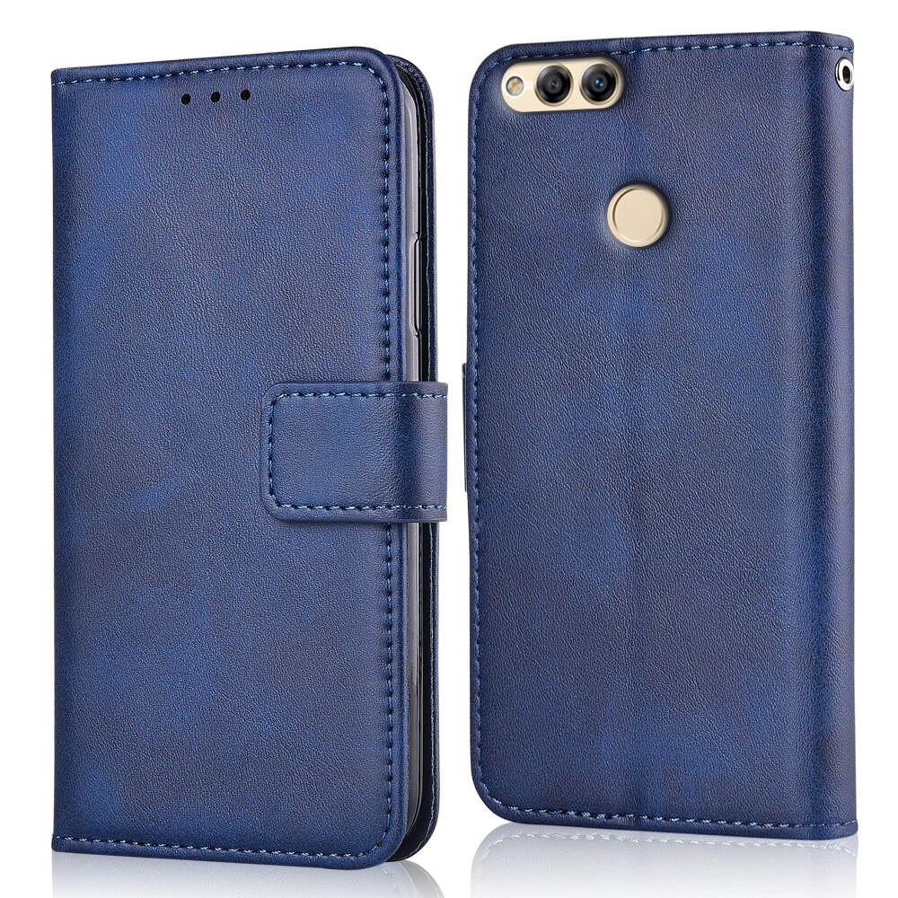 For Huawei Honor 7X BND-L21 Case For On Huawei 7X Coque Luxury Wallet Case For Huawei 7 X BND-L21 Book Flip Cover Phone Bag: niu-Dark Blue