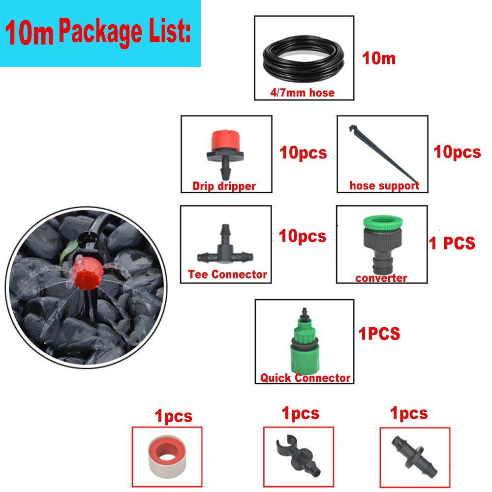 5m-25m Hose Micro Drip Irrigation System Farm Plant Flowers Micro Sprinklers Drip Watering Kits DIY Automatic Irrigation Tools: 10m kit