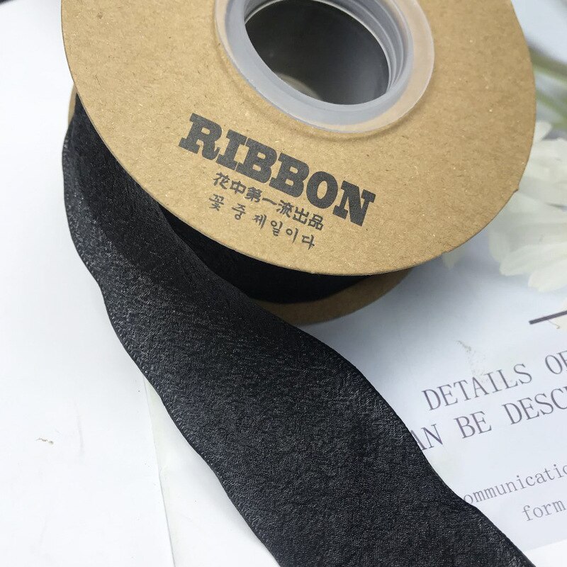 Cinta de gasa arrugada de 25 yardas y 40mm, Material para tocados Diy, para Tartas, flores estilo Bandage, accesorios de decoración de ropa: black