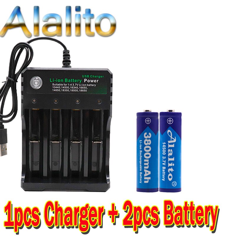 opprinnelig 14500 batteri 3.7v 3800 mah oppladbare li-ion batterier til lommelykt + eu oss batterilader: Hvit