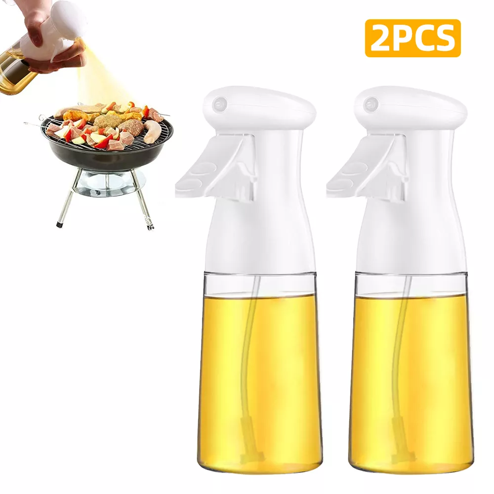 200Ml Olie Spuit Voor Koken Hervulbare Olijfolie Dispenser Spray Veelzijdige Azijn Fles Lucht Friteuse Keuken Bbq Salade Bakken: 2Pcs White