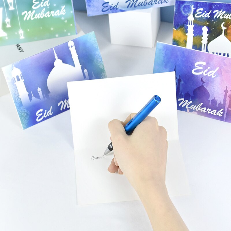 Tarjetas de Felicitación de papel Eid Mubarak con pegatina de sobre, carta de invitación, papel musulmán para de Ramadán, suministros escolares de oficina, 6 piezas