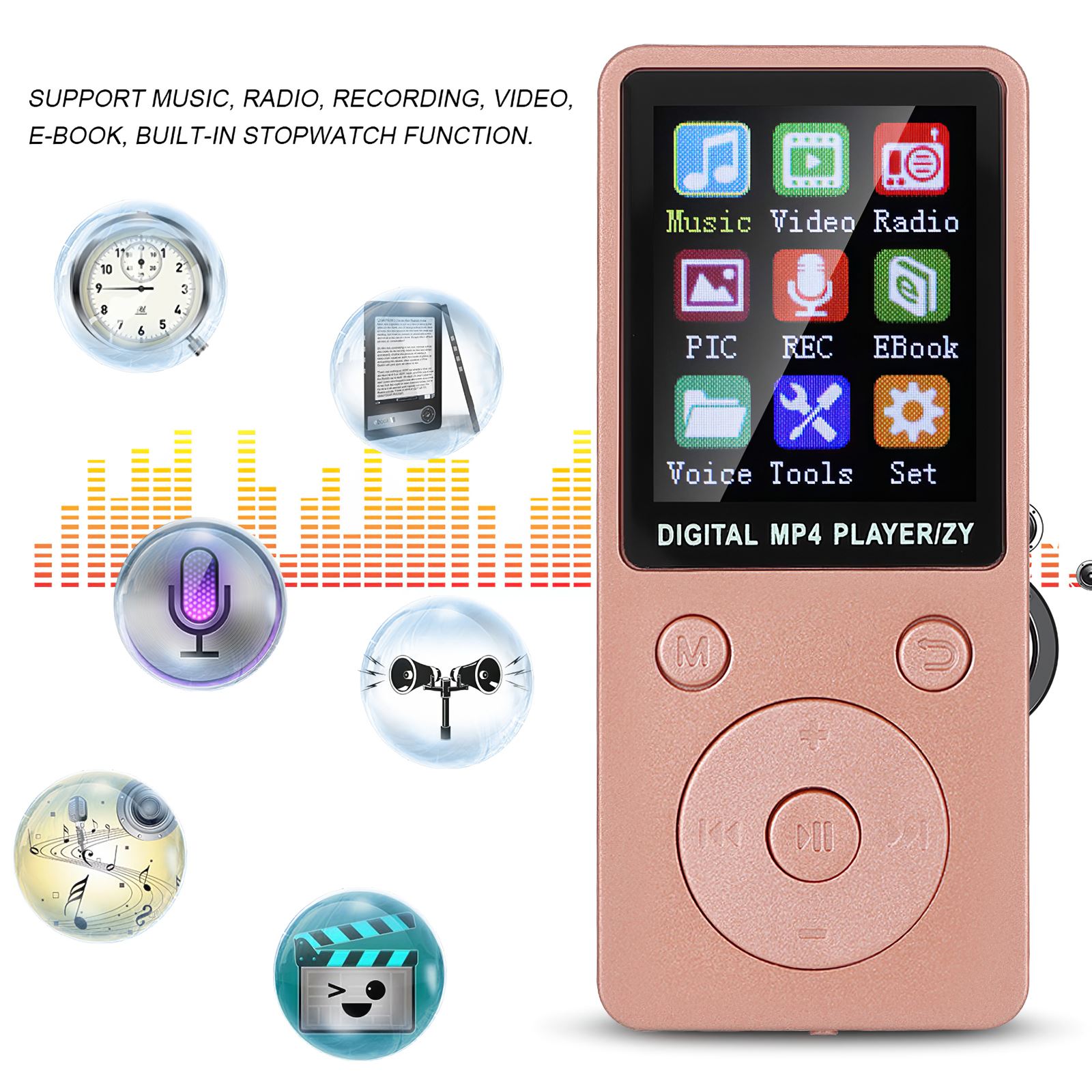 Lettore musicale MP3 MP4 leggero con schermo Mini lettore portatile ultrasottile tipo di pulsante regolabile