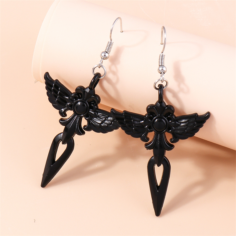 Nuevos pendientes colgantes de Cruz negra para mujer, pendientes de gancho colgantes de Cruz de Metal gótico, accesorios de joyería de para niñas: Cobalto violeta