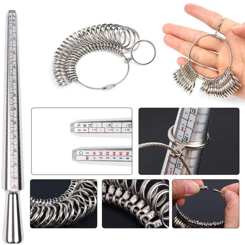 11Pcs Metalen Doorn Finger Sizing Meetstok Ring Sizer Guage Juweliers Hamer Houten Ring Klem Sieraden Gereedschap Kit