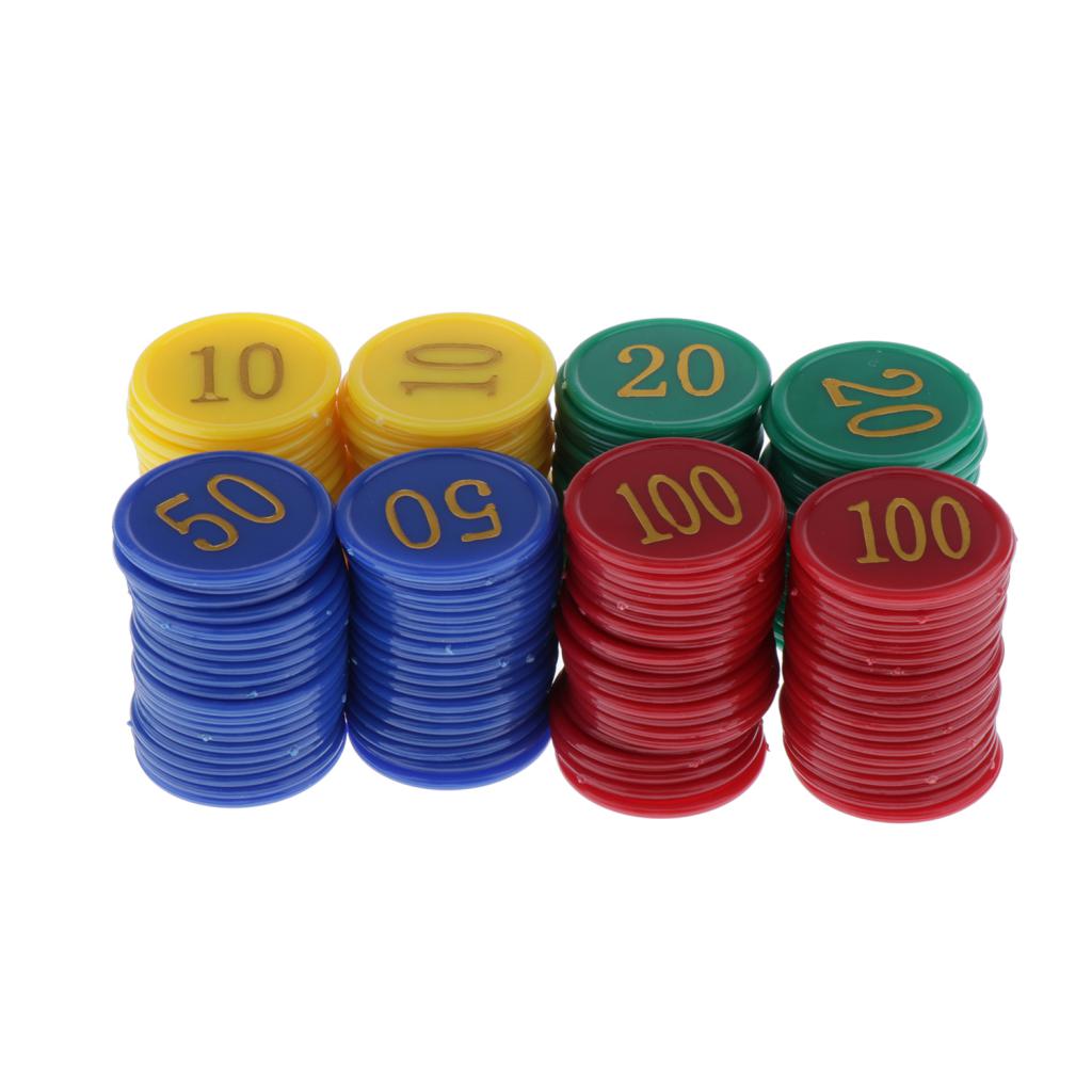 Fichas de póker de plástico con números de valores, color amarillo/10, verde/20, azul/50, rojo/160, 100 unids/pack