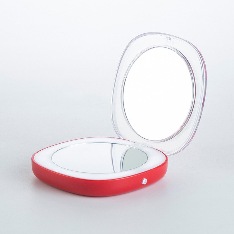Mini espelho de maquiagem led m146 bolso maquiagem espelhos de vaidade com luz led 2-face espelho de mão iluminado portátil flip espelho compacto: Vermelho
