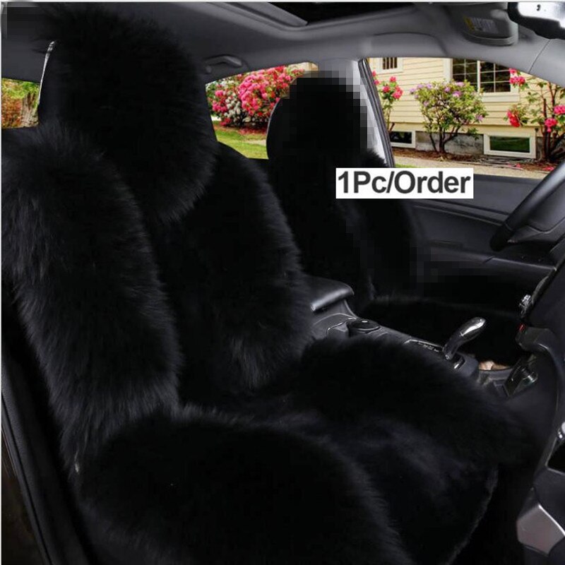 1 pièces 100% naturel fourrure australien en peau de mouton couverture de siège de voiture cheveux longs universel coussin siège de voiture protecteur fourrure housse de siège: 1pcs black