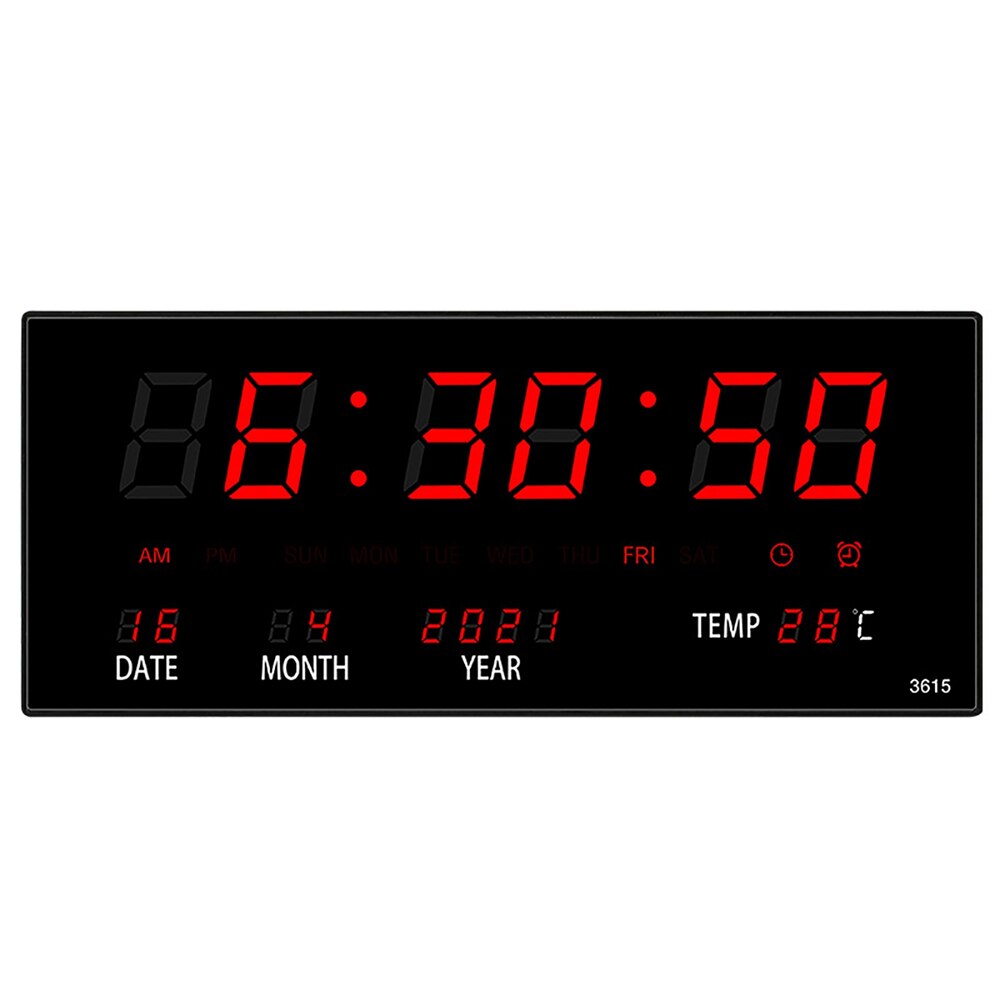 Large Electronic Wall Clock Light Sensing Temperature Date Power Off Memory Table Clock Wall-Mounted Calendar Digital LED Clocks: Red / EU Plug