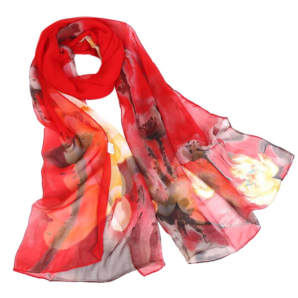 1# Women Scarf Unisex Ink lotus thin silk scarf Soft Wrap Shawl Scarves Chinese style Multi-Purpose шарфы женские: A