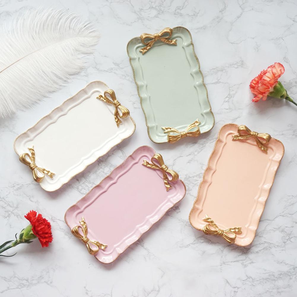 Resin Dessert Plate Gold Macarons Color Bow Cake Storage Trays Jewelry Display Storage Tray Food Dish Organizer Decor