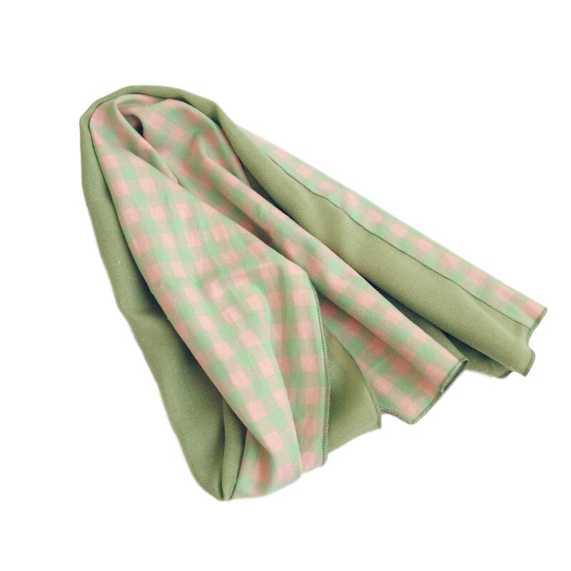 Écharpe à carreaux pour enfants, en coton, pour printemps et automne, pour filles et garçons, accessoires pour bébé: Vert rose