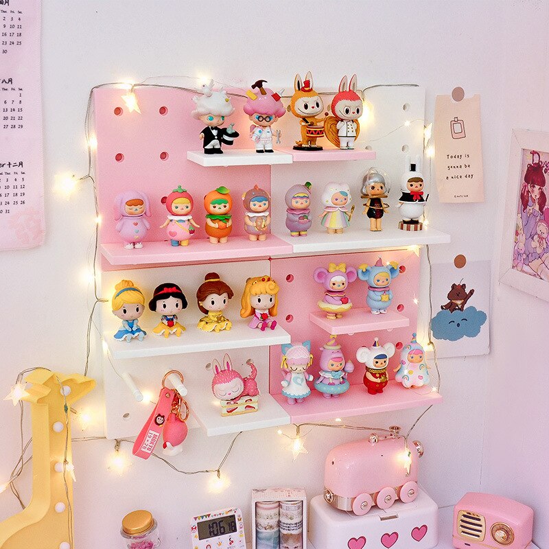 Kawaii organizador Ins estante de almacenamiento 10 unids/set decoración de la habitación de estante de pared agujero Junta baño estanterías de Accesorios de escritorio