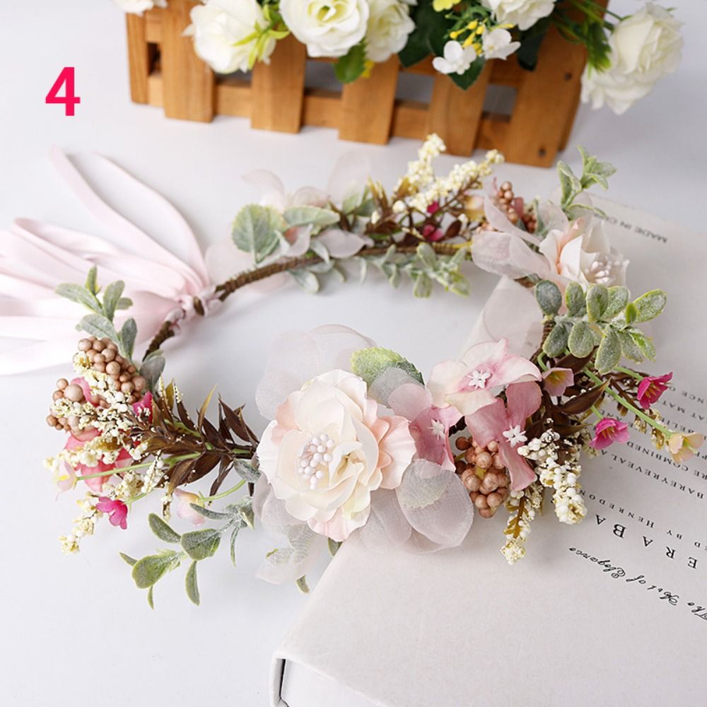 Handgemaakte haarsieraden strandkrans bruids haarband hoofddeksels voor bruiloft bloem tiara bloemenkransen slinger kroon: Sky Blue