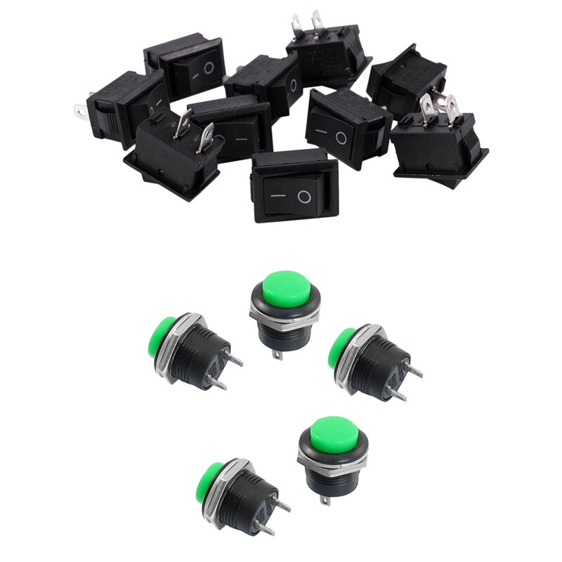 Interruptor de botón momentáneo de tapa redonda, accesorio sin tapa verde, AC 250V/3A y 10 Uds. 6A AC/250V 10A/125V, 2 terminales de soldadura de encendido/apagado, Mini barco R, 5 uds.: Default Title