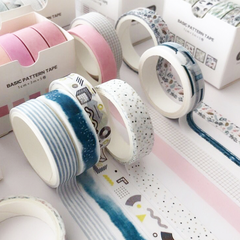 5 unids/set Washi Tape lindo adhesivo de rejilla Color sólido estilo básico cinta adhesiva para pegatinas Scrapbooking DIY álbum de fotos diario
