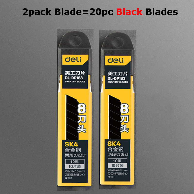 Deli Nusign Retractable Aluminum Utility Knife Box Cutter Metal Blades 18MM Self-Lock Paper нож School Office Stationery: 2Box Black Blade
