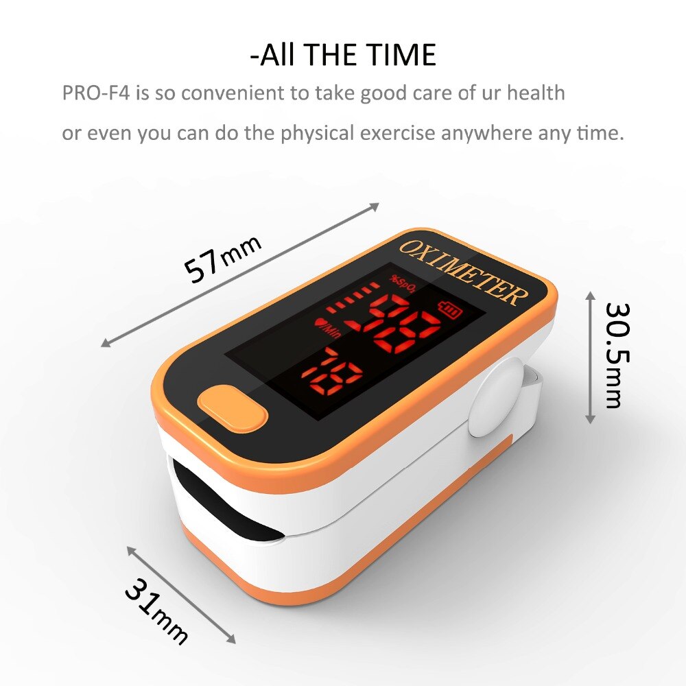 Pro -f4 orange+pink finger pulsoximeter, hjerteslag  at 1 min saturation monitor puls puls blod oxygen spo 2 ce godkendelse