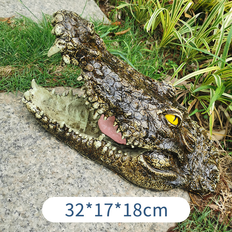 Cabeza de cocodrilo de Animal flotante para estanque de jardín, artesanía de resina, ornamento, parque, piscina, parodia de natación, decoraciones de simulación,: 3