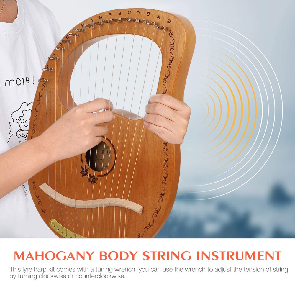 1 Set 16 String Harp Mahogany Handheld Harp Orchestral String Musical Instrument