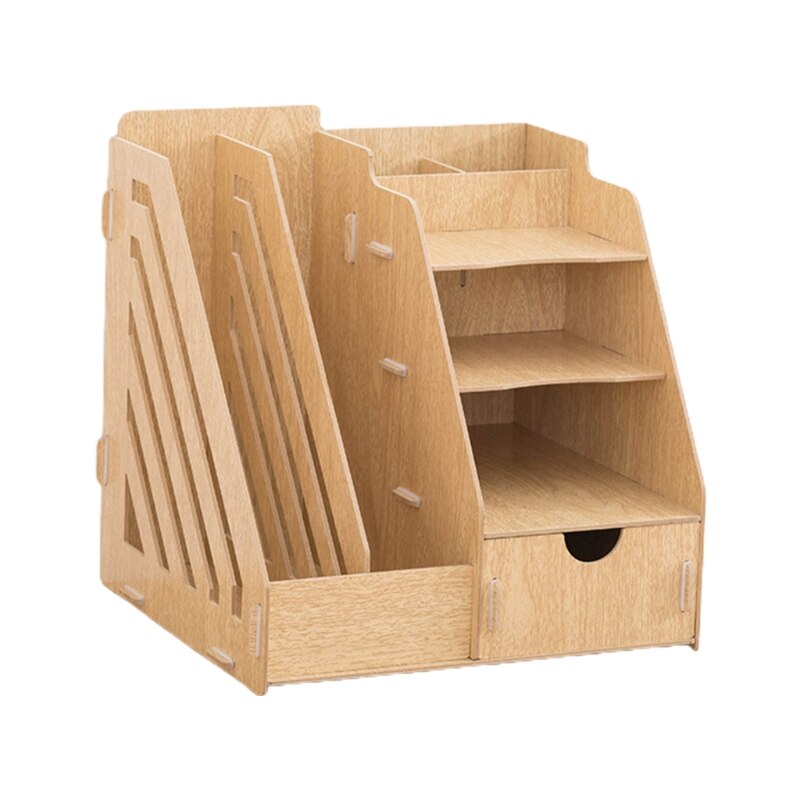 Multi-Functional Office Supplies File Racks Wooden Desktop Organiser Desk Case Y3NC