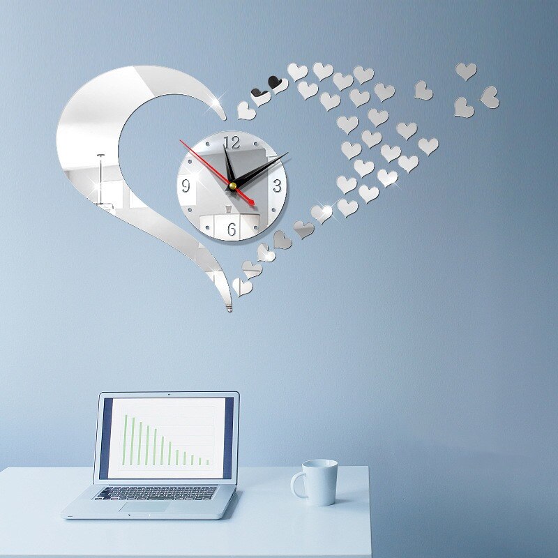 Large Quartz Wall Clock 3D DIY Silent Acrylic mirror Wall Digital Clock Wall Decorations Living Room Wall Ornament